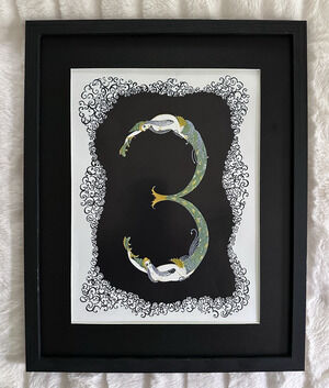 Framed Erte Numeral "3 Three" 11x14
